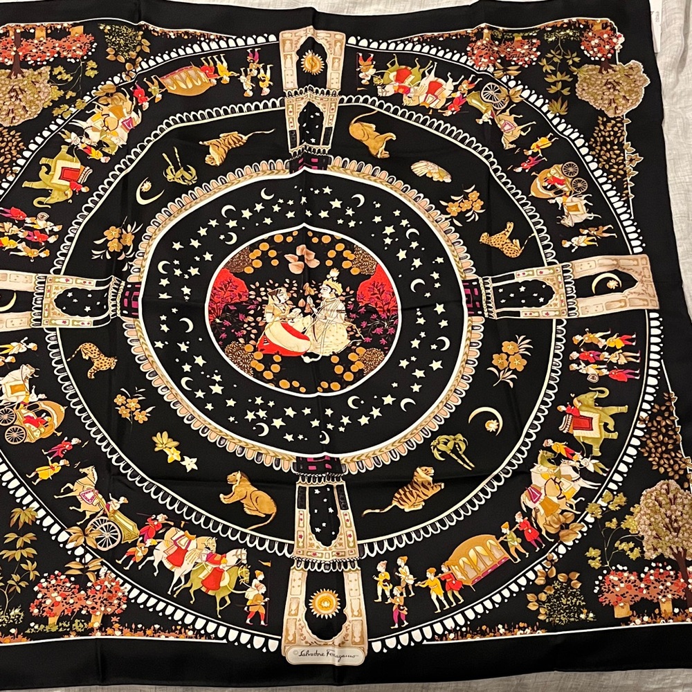 NWT Salvatore Ferragamo Delhi silk scarf Radha Krishna